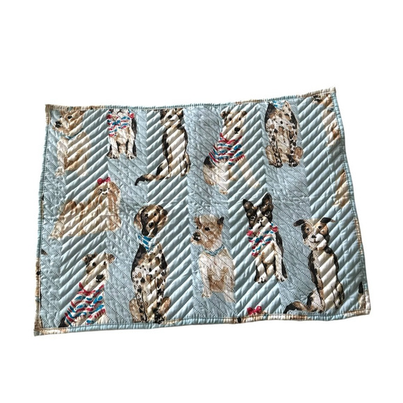 Mainstays Blue Dog Print Quilt 2 Piece Bed Pillow Sham Set Striped Americana - Picture 2 of 8